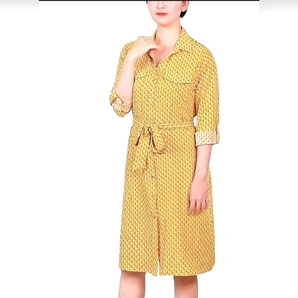 NY COLLECTION SIZE M POLKADOTS YELLOW‎ DRESS MIDI FALL